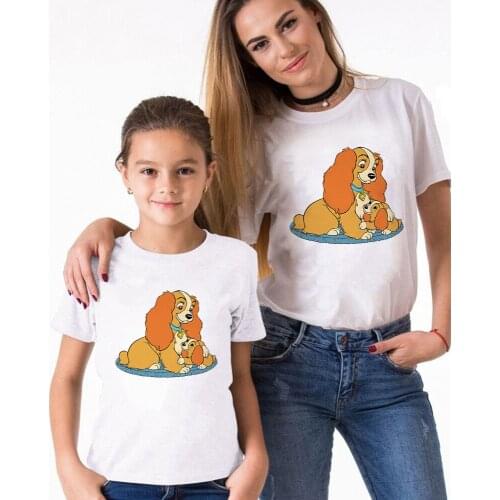 Family Matching T Shirts Lady The Tramp Printed Mommy And Me Daddy And Me Family Matching Clothes Cartoon Disney Tops