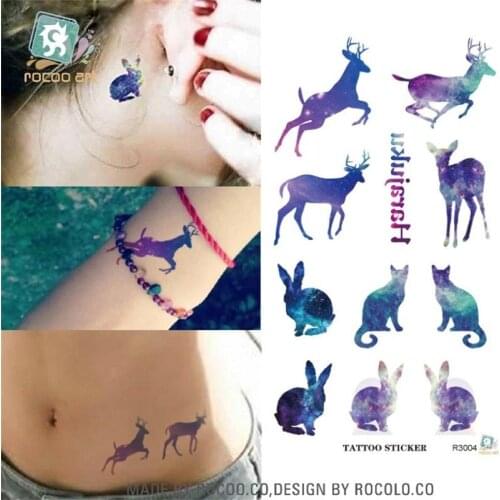 Harajuku waterproof temporary tattoos for lady women sexy Magic color rabbit deer design tattoo sticker R3004