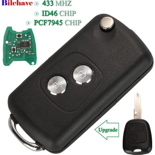 Bilchave 2 Buttons Upgrade Folding Remote Car Key 433Mhz ID46 PCF7945 Chip Fob For Peugeot 206 207 Citroen C2 With NE73 Blade