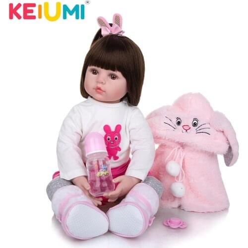 KEIUMI 24 Inch 60 cm Soft Silicone Realistic Baby Dolls Fashion Princess Girl bebe Doll Baby Rerbon Bonecas Kid Birthday Gifts
