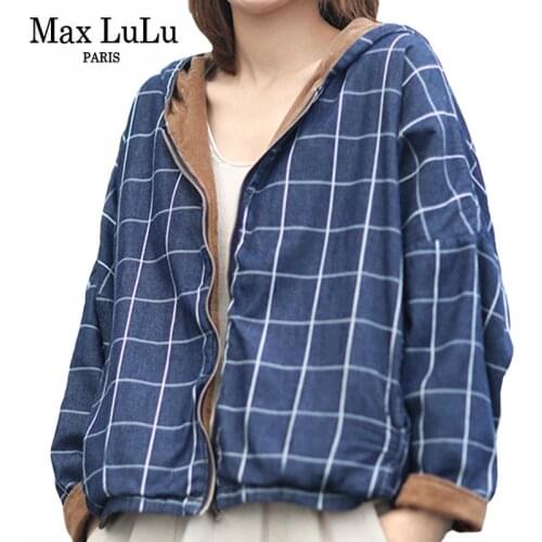 Max LuLu 2020 Korean Luxury Brand Streetwear Ladies Plaid Denim Coats Women Casual Corduroy Jackets Reversible Clothes Plus Size