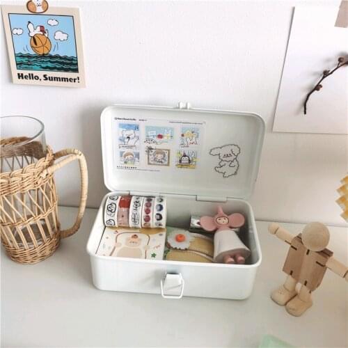Ins wind Hand account tape White desktop stationery storage box Iron box hand account storage box