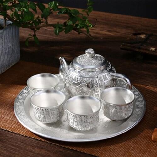 LIZAOTAO Home Simple Chinese Kung Fu Tea Set High-quality Gilt Silver Office Tea Utensils Chinese Wine Set Hip Pot Wine Cup