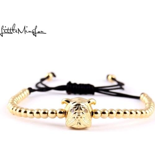 Little MingLou New Trendy Men bead Bracelet Micro Pave CZ bulldog Charm copper Braided bracelets & bangles for women Jewelry
