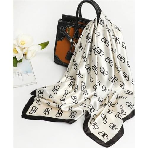 Fashion Women Square Scarf Hijab Print Silk Bandana Female Muslim Hand Scarves Shawl Wrap 90Cm*90Cm Under Band Accessories