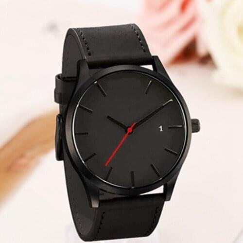 Mens Date Alloy Case Synthetic Leather Analog Quartz Watches Big Dial High-End Business Calendar Watch Nubuck Leather No Logo