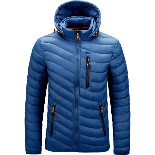 Mens Hooded Winter Coat Warm Jacket Zip-Front Thicken Light Cotton Coat with Removable Hood Water-Resistant Casual Classic Mens