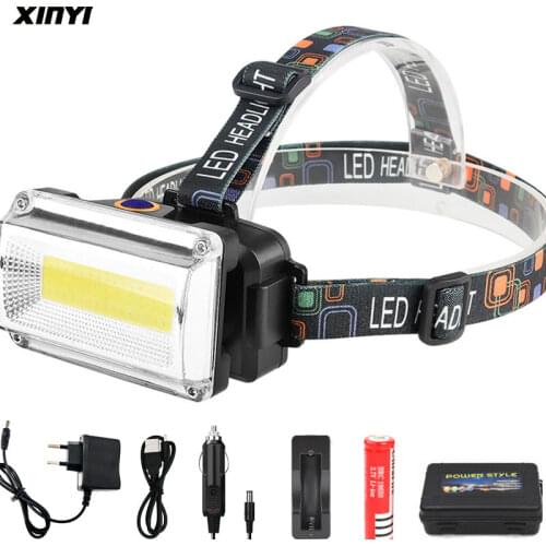 Powerful COB LED Headlight 10000LM DC Rechargeable Headlamp 3Modes Waterproof Head Torch with 18650 Battery for Hunting Fishing