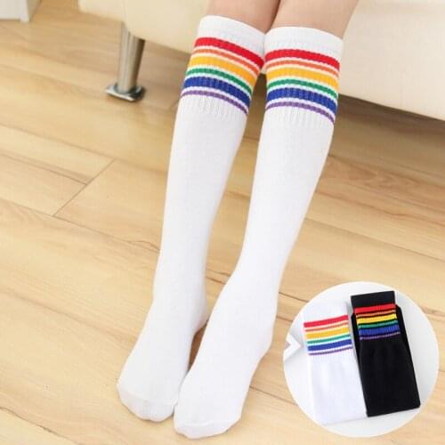 Girls Knee High Socks White Socks Skate Children Baby Long Tube Leg Warm Kids Boys Football Stripes Cotton Sports School Socks