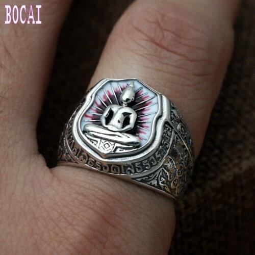 Wholesale S925 silver fashion jewelry Thailand carved retro Mens wide Chong DIFO finger ring