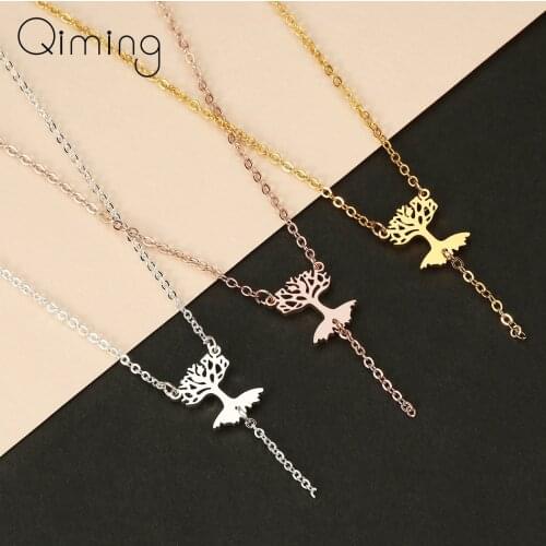 Stainless Steel Tree Of Life Necklace Women Tassel Pendant Plant Peace Trees Gold Silver Woman Necklaces Collier