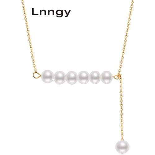 Lnngy 14K Gold Filled Necklaces 5.5-6.5mm Natural Freshwater Pearl Pendants Necklace Women Anniversary Engagement Jewelry Gifts
