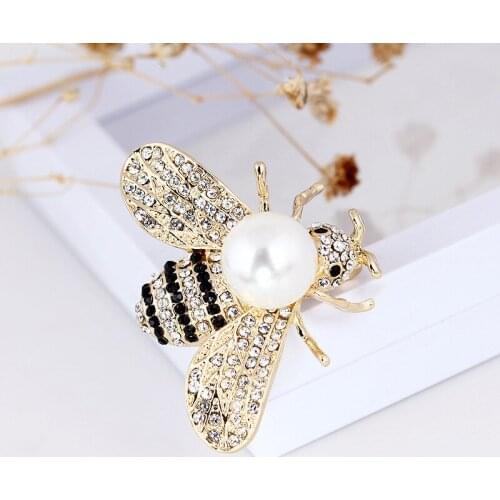 Bee Gift Colors Choose Rhinestone Bee Brooches for Women Pearl Honey Bee Pins Fashion Winter Insect Accessories Good Gift