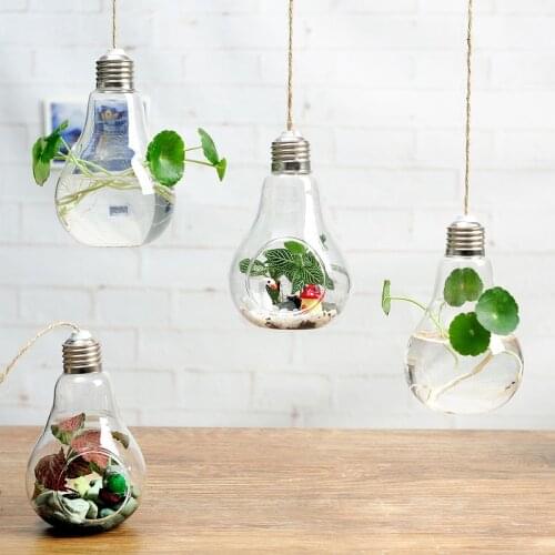 Hanging Glass Bulb Lamp Shape Flower Water Plant Vase Artificial Plant Container Home Indoor Office Wedding Decor Gift