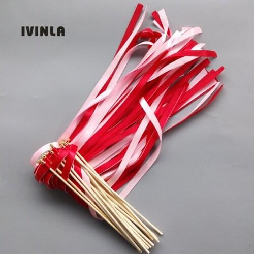 Hot selling 50pcs/lot Pink and Red wedding wands with gold bell for wedding decoration