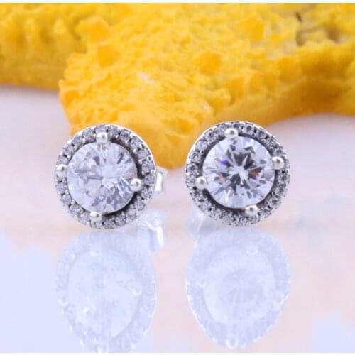 925 Sterling Silver Pan Earring Classic Elegance With Clear Crystal Stud Earrings For Women Wedding Gift Fashion Jewelry