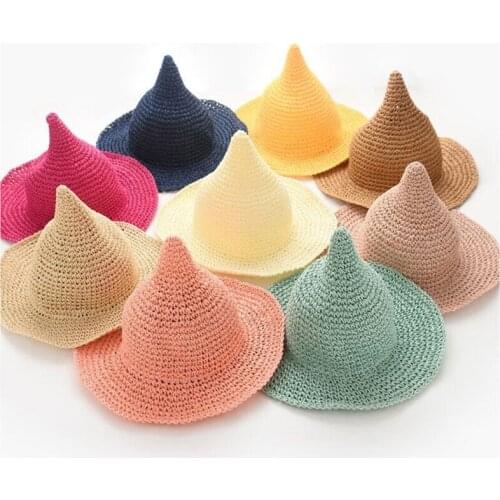 Summer Candy Kid Children Steeple Wide Brim Straw Hat Sun Hat Visor Boy Girl Baby Sun Beach Three-dimensional Top Cap