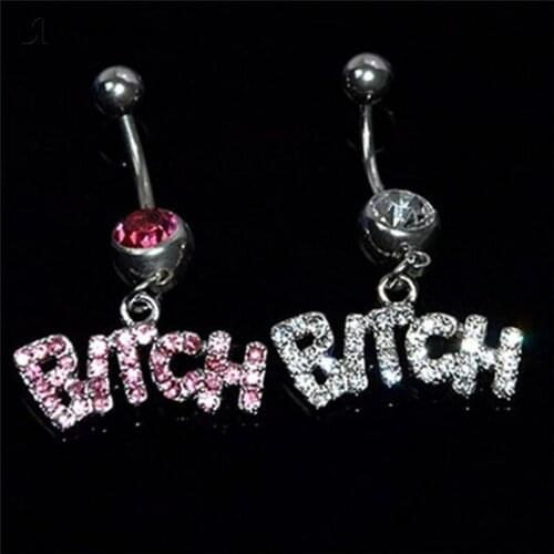 Steel Rhinone Sexy BITCH Letter Dangle Navel Belly Button Ring Body Piercing Hot Sale