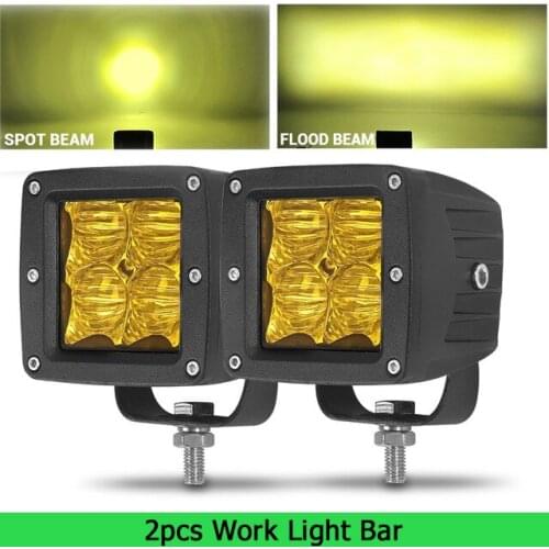 2pcs Work Light Square Lamp Spot Beam Flood Beam 3000K Amber Light M8 Bolt 12V 24V For Car Motorcycle Offroad Boat Bike