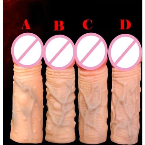 New penis sleeve extender reusable condoms cock sleeve extender penis enlargement condom delay penis cock ring sex toys for men