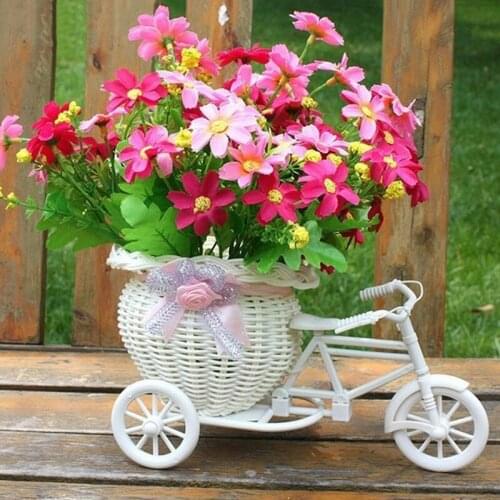 Bicycle Flower Big Wheel Basket Decoration Tricycle Design Woven Vase Flower Storage Home Party DIY Flower Pot Plant Basket