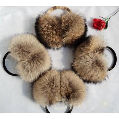 Natural Raccoon Fur Winter Big Earmuffs Women Oversize Korea Fashion Warm Real Fur Earcaps Thick Big Size Ear Cover