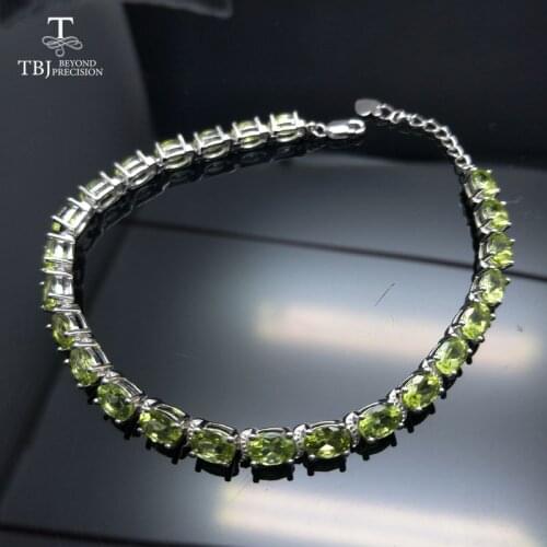 TBJ,Simple and classic bracelet with 100% natural 12ct peridot gemstone fine jewelry in 925 silver for women daily wear gift