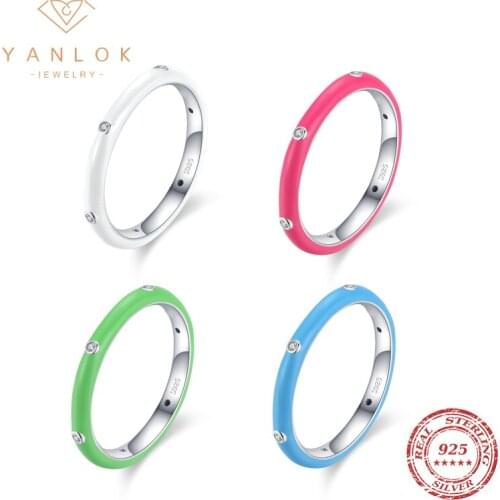 YANLOK Fashion Finger Rings For Women Authentic 925 Sterling Silver Colorful Enamel Stackable Rings Fine Jewelry Accessories