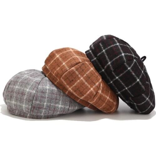 2021 Women New Plaid Hat Fashion Beret Female Retro Art Painter Hat Korean Trend All-match Pumpkin Cap Beanie