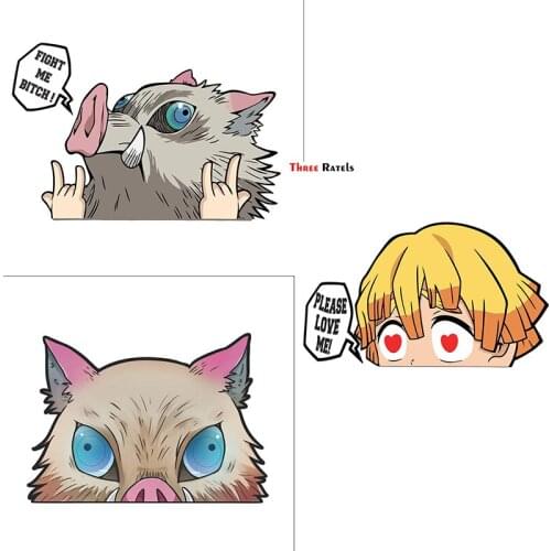 Three Ratels FC123 3D Funny DEMON SLAYER INOSUKE HASHIBIRA FIGHT ME Anime Peeking Motorcycle Car Bumper Decal Sticker