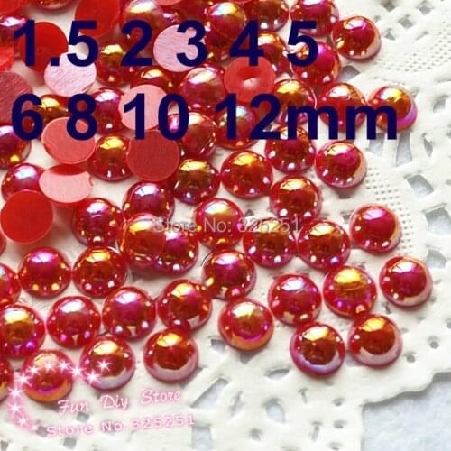 AB red half pearl 1.5-14mm Resin round flat back half pearl