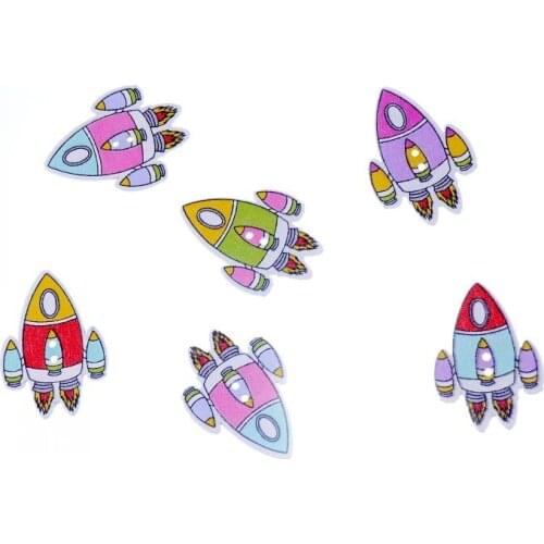 Free shipping 50 Random Mixed Lovely Rocket 2 Holes Wood Painting Sewing Buttons Scrapbooking 32x23mm F0907
