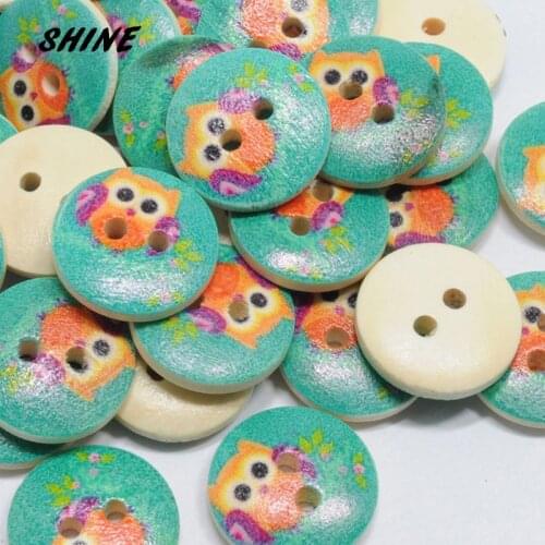 SHINE Wooden Sewing Buttons Scrapbooking Round Two Holes Bird Pattern 15mm Dia. 24 PCs Costura Botones Decorate bottoni botoes