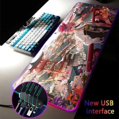 MRGLZY Honkai Impact Chinese Style Large RGB Mouse Pad Four USB Ports Drop Shipping USB HUB MousePad Gamer Accessories Desk Mat