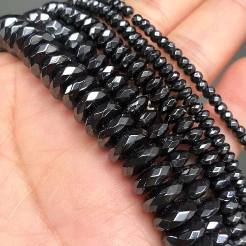 Faceted Rondelle Natural Black Hematite Stone Beads Flat Loose Spacer Beads For Jewelry Making Diy Bracelet Accessories 15Inches