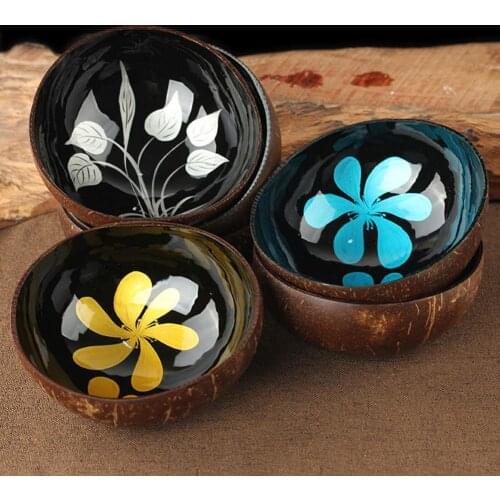 Natural Coconut Bowl protection wooden bowl Coconut Wood tableware Spoon Set coco smoothie Coconut Kitchen Environmental