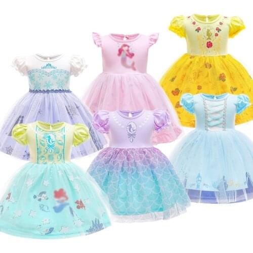 Kids Princess Costume Baby Girl Mermaid Belle Elsa Dress Little Girl Birthday Party Christmas Fancy Evening Dress 1-6 Years