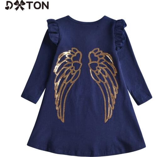 DXTON Cotton Girls Dresses Flying Sleeve Kids Dress Wings Pattern Christmas Party Dress Girls Costumes Winter Children Clothing