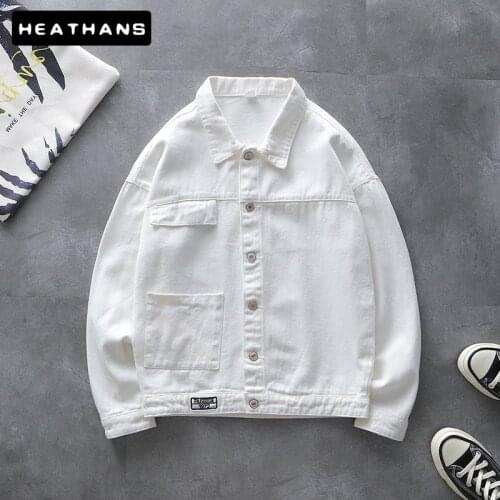 Mens Jean Jackets Japanese Style Loose Handsome Clothes Male Youth Solid Color Denim Jacket Mens Spring Autumn Casual Denim Top