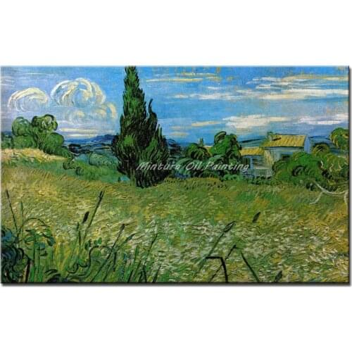 Handpainted Vincent Van Gogh Reproduction Oil Painting Green Wheat Field With Cypresses Frameless Art On Canvas For Home Decor