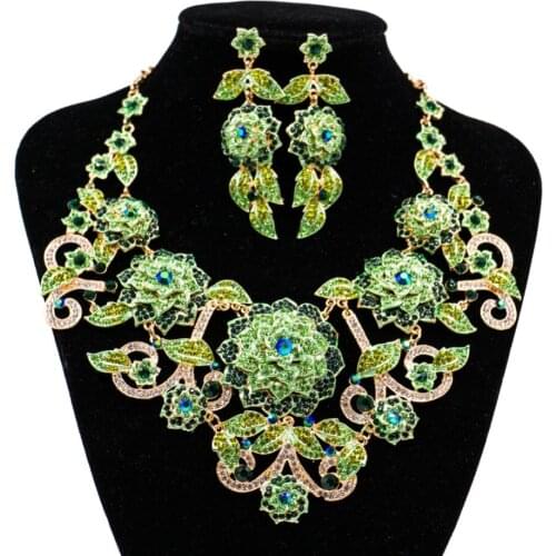 LAN PALACE boutique wedding jewelry set big flowers Corsage Austrian crystal necklace and earrings for wedding free shipping