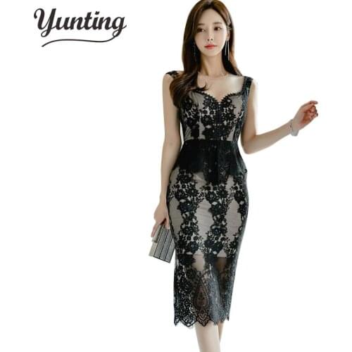 Summer Dress Women 2020 Sexy Lace Hollow Out Patchwork Pencil Dresses Elegant Sheath Bodycon Slim Vestidos