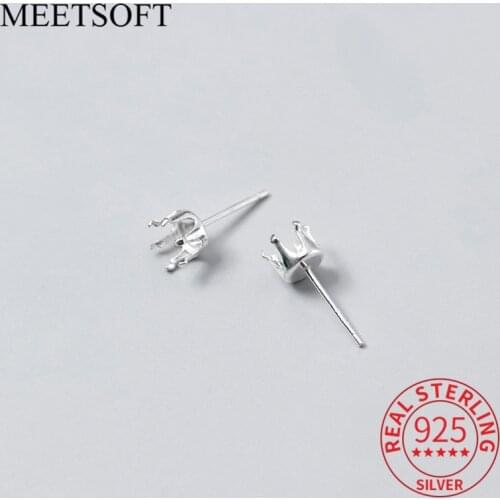 MEETSOFT 2pair/lot 3-6mm Silver Romantic Prevent Allergy Stud Earrings Women Trendy Semi-finished products Jewelry Accessory