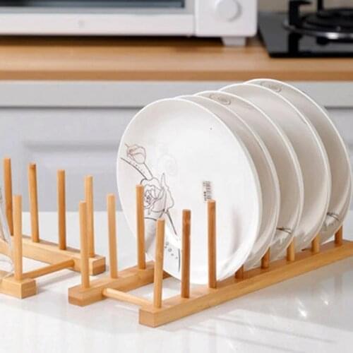 Multifunctional dish storage rack for home kitchen bamboo and wood display racks for dishes and plates drain rack
