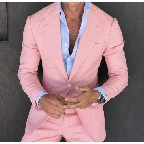 Pink Mens Suits With Pants Slim Fit Wedding Suits For Men Formal Tuxedo Costume Homme Mariage Summer Beach 2 Piece Suit Men