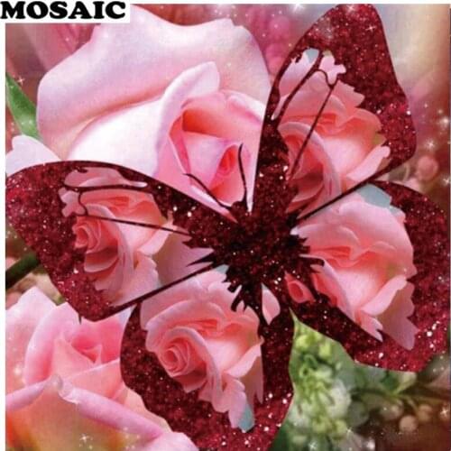 Round Diamond Embroidery 5D DIY Diamond Painting cross stitch Diamond Mosaic rose and butterfly Diamond Embroidery home decor