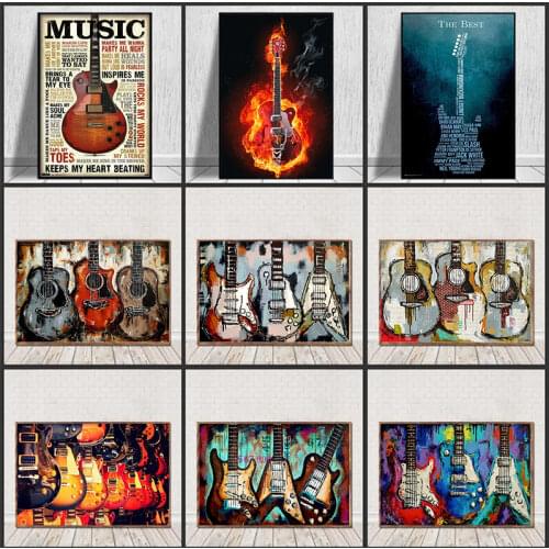 Canvas Prints Pictures Wall Art Guitars Instrument Collections Music Quote Painting Home Decor Modular Nordic Poster Living Room