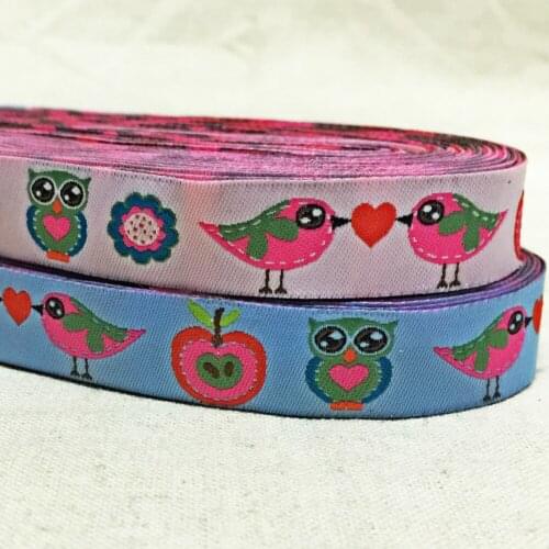 2015 NEW wholesale 5/8" 16mm 10yards/sets 100% Polyester Woven Jacquard Ribbon HANDMADE/owl and the bird/heart