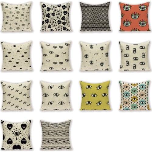 2019 New Simple Geometric Eye Decor Cushion Covers Black Love Eye Linen Home Decoration Bed Sofa Throw Pillow Case Cover Kissen