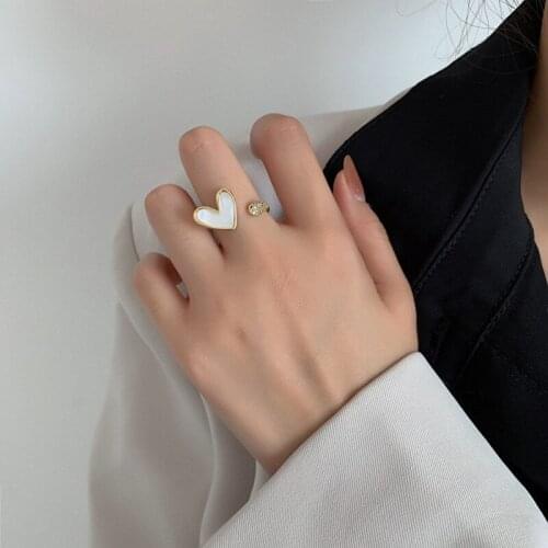 2021 New Korean Heart-shaped Shell Opening Ring Fashion Gold Love Open Rings for Women Luxury Wedding Party Jewelry